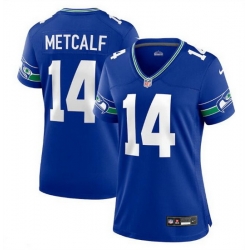 Women Seattle Seahawks 14 D K  Metcalf Royal Throwback Player Stitched Game Jersey  Run Small