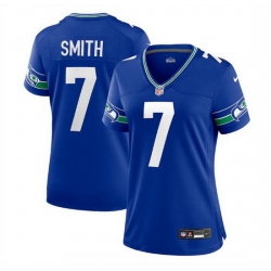 Women Seattle Seahawks 7 Geno Smith Royal Throwback Player Stitched Game Jersey  Run Small