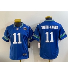 Youth Seattle Seahawks 11 Jaxon Smith Njigba Royal 2025 F U S E 50th Anniversary Patch Throwback Vapor Limited Stitched Football Jersey