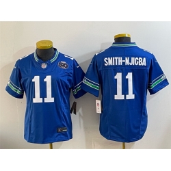 Youth Seattle Seahawks 11 Jaxon Smith Njigba Royal 2025 F U S E 50th Anniversary Patch Throwback Vapor Limited Stitched Football Jersey