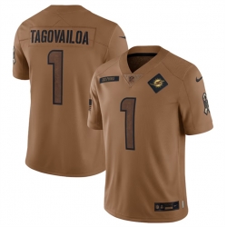 Men Miami Dolphins 1 Tua Tagovailoa 2023 Brown Salute To Service Limited Stitched Football Jersey