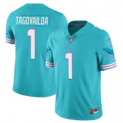 Men Miami Dolphins 1 Tua Tagovailoa Aqua 2023 F U S E Alternate Vapor Limited Stitched Football Jersey