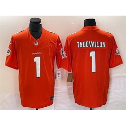 Men Miami Dolphins 1 Tua Tagovailoa Orange 2023 F U S E Vapor Limited Stitched Football Jersey