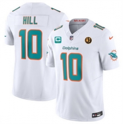 Men Miami Dolphins 10 Tyreek Hill White 2023 F U S E  With 2 Star C Patch And John Madden Patch Vapor Limited Stitched Football Jersey