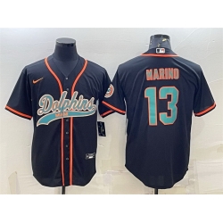 Men Miami Dolphins 13 Dan Marino Black With Patch Cool Base Stitched Baseball Jersey