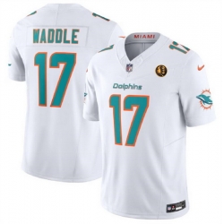 Men Miami Dolphins 17 Jaylen Waddle White 2023 F U S E  With John Madden Patch Vapor Limited Stitched Football Jersey