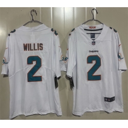 Men Miami Dolphins  2 Malik Willis White 2026 Vapor Limited Stitched Football Jersey