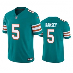 Men Miami Dolphins 5 Jalen Ramsey Aqua 2023 F U S E Vapor Limited Stitched Football Jersey