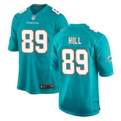 Men Miami Dolphins 89 Julian Hill Aqua Stitched Game Jersey