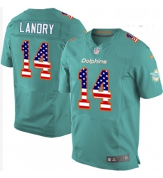 Mens Nike Miami Dolphins 14 Jarvis Landry Elite Aqua Green Home USA Flag Fashion NFL Jersey