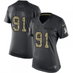 Nike Dolphins #91 Cameron Wake Black Womens Stitched NFL Limited 2016 Salute to Service Jersey