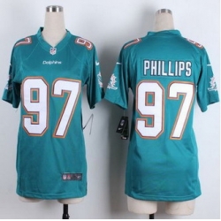 Women New Miami Dolphins #97 Jordan Phillips Aqua Green Team Color Stitched NFL Elite Jersey