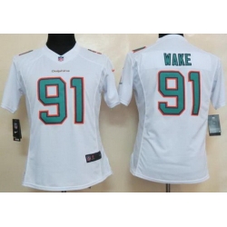 Women Nike Miami Dolphins 91 Cameron Wake White LIMITED NFL Jerseys 2013 New Style