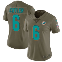 Womens Nike Dolphins #6 Jay Cutler Olive  Stitched NFL Limited 2017 Salute to Service Jersey