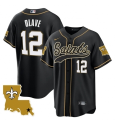 Men New Orleans Saints 12 Chris Olave Black 1987 Legacy Cool Base Stitched Baseball Jersey