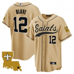 Men New Orleans Saints 12 Chris Olave Gold 1987 Legacy Cool Base Stitched Baseball Jersey