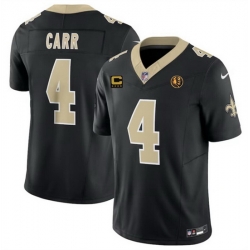 Men New Orleans Saints 4 Derek Carr Black 2023 F U S E  With 4 Star C Patch And John Madden Patch Vapor Limited Stitched Football Jersey