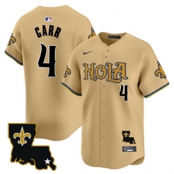 Men New Orleans Saints 4 Derek Carr Gold Cool Base Stitched Baseball Jersey