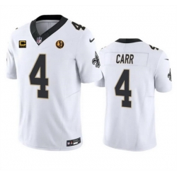 Men New Orleans Saints 4 Derek Carr White 2023 F U S E  With 4 Star C Patch And John Madden Patch Vapor Limited Stitched Football Jersey