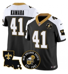 Men New Orleans Saints 41 Alvin Kamara Black F U S E  EST  1967 Patch Vapor Stitched Jersey