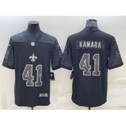 Men New Orleans Saints 41 Alvin Kamara Black Reflective Limited Stitched Football Jersey