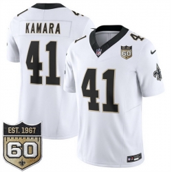 Men New Orleans Saints  41 Alvin Kamara White 2026 F U S E 60th Anniversary Patch Vapor Limited Football Stitched Jersey