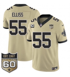 Men New Orleans Saints  55 Kaden Elliss Gold 2026 F U S E With 1 Star C Patch And 60th Anniversary Patch Vapor Limited Football Stitched Jersey