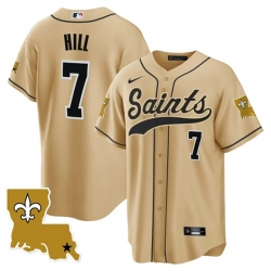 Men New Orleans Saints 7 Taysom Hill Gold 1987 Legacy Cool Base Stitched Baseball Jersey