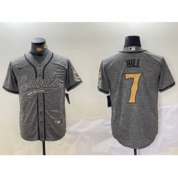 Men New Orleans Saints 7 Taysom Hill Grey With Patch Cool Base Stitched Baseball Jersey