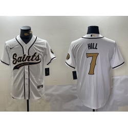 Men New Orleans Saints 7 Taysom Hill White With Patch Cool Base Stitched Baseball Jersey