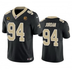 Men New Orleans Saints 94 Cameron Jordan Black 2023 F U S E  With 4 Star C Patch And John Madden Patch Vapor Limited Stitched Football Jersey