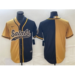 Men New Orleans Saints Black Gold Split Cool Base Stitched Baseball Jersey