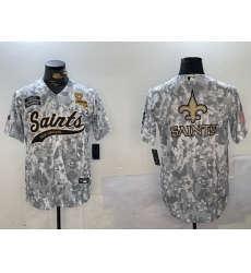 Men New Orleans Saints Team Big Logo 2024 Arctic Camo Salute To Service Stitched Baseball Jersey 3