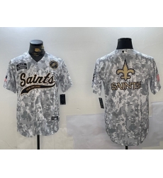 Men New Orleans Saints Team Big Logo 2024 Arctic Camo Salute To Service Stitched Baseball Jersey 5