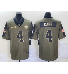 Men's New Orleans Saints #4 Derek Carr 2021 Olive Salute To Service Limited Stitched Jersey