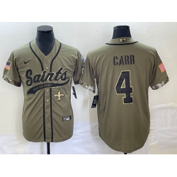 Men's New Orleans Saints #4 Derek Carr Olive 2022 Salute To Service Cool Base Stitched Baseball Jersey