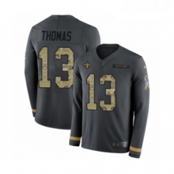 Mens Nike New Orleans Saints 13 Michael Thomas Limited Black Salute to Service Therma Long Sleeve NFL Jersey