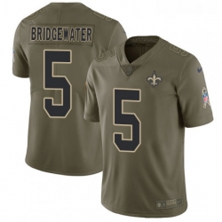 Mens Nike New Orleans Saints 5 Teddy Bridgewater Limited Olive 2017 Salute to Service NFL Jersey