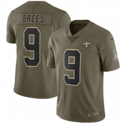 Mens Nike New Orleans Saints 9 Drew Brees Limited Olive 2017 Salute to Service NFL Jersey