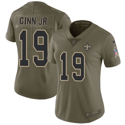 Nike Saints #19 Ted Ginn Jr Olive Womens Stitched NFL Limited 2017 Salute to Service Jersey