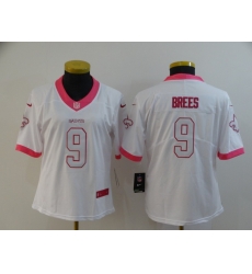 Women Nike Saints 9 Drew Brees White Pink Fashion Women Rush Limited Jersey