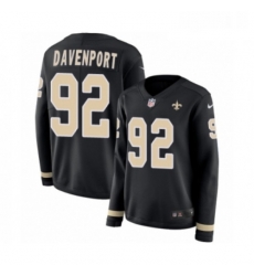 Womens Nike New Orleans Saints 92 Marcus Davenport Limited Black Therma Long Sleeve NFL Jersey