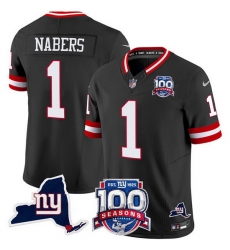 Men New York Giants 1 Malik Nabers Black 2024 F U S E 100th Season And State Patch Vapor Limited Stitched Football Jersey