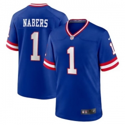 Men New York Giants 1 Malik Nabers Royal Classic Football Stitched Game Jersey