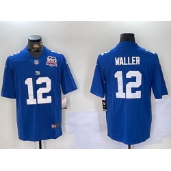 Men New York Giants 12 Darren Waller Blue With 100TH Season Patch Vapor Untouchable Limited Stitched Jersey