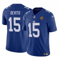 Men New York Giants 15 Tommy DeVito Blue 2023 F U S E  With John Madden Patch Vapor Limited Stitched Football Jersey