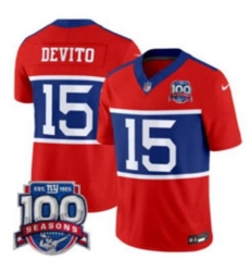 Men New York Giants 15 Tommy DeVito Century Red F U S E  100TH Season Commemorative Patch Limited Stitched Football Jersey