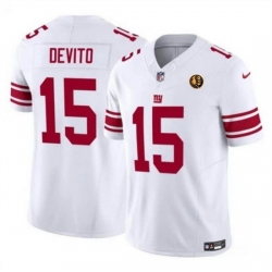 Men New York Giants 15 Tommy DeVito White 2023 F U S E  With John Madden Patch Vapor Limited Stitched Football Jersey 948