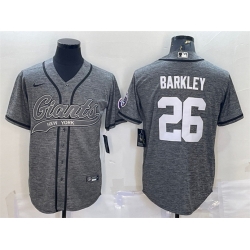 Men New York Giants 26 Saquon Barkley Grey With Patch Cool Base Stitched Baseball Jersey