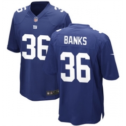 Men New York Giants 36 Deonte Banks Blue 2023 Draft Stitched Game Jersey